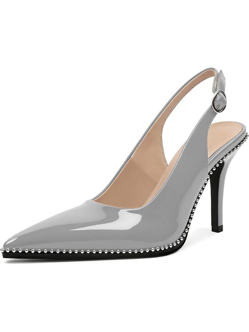 Women's Grey Microfiber Slingback Pointed Toe Adjustable Ankle Strap High Heels